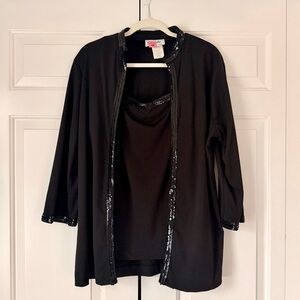 Teddi of California Vintage Black 2 Piece Set Sequin Trim Top Jacket Size 14